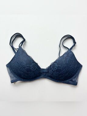 Victoria’s Secret Wireless Push Up Bra Sexy Tee Lacie Navy Blue 34A